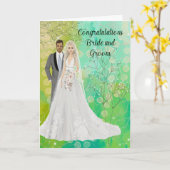 Gefeliciteerd met het huwelijk met Bride en Groom Kaart (Gele Bloem)