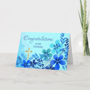 Gefeliciteerd met het kerstfeest met Blue Flowers Kaart