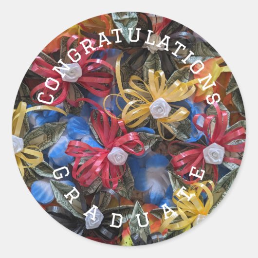 Gefeliciteerd met het ontwerp van geldlei afstuder ronde sticker (Voorkant)