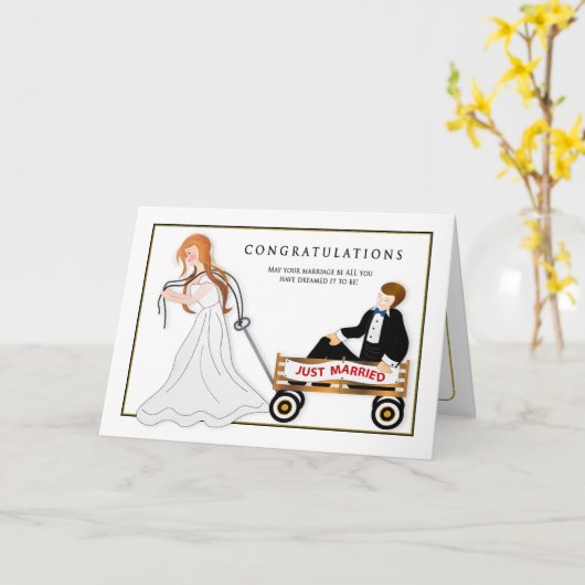 Gefeliciteerd met Humor Bride Groom over het huwel Kaart (Gele Bloem)