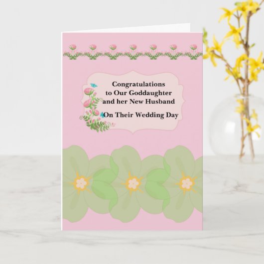 Gefeliciteerd met huwelijk voor goddochter en echt kaart (Gele Bloem)