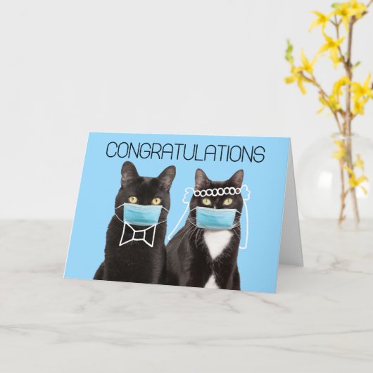 Gefeliciteerd met huwelijkscatten in COVID-19 Face Kaart (Gele Bloem)