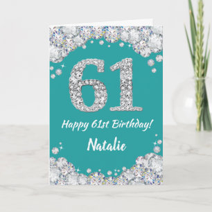 Gefeliciteerd met je 61e verjaardag Teal en Zilver Kaart