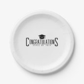 Gefeliciteerd met je afstuderen in het zwart en wi papieren bordje (Voorkant)