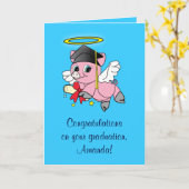 Gefeliciteerd met je Afstuderen Pig Angel Kaart (Gele Bloem)