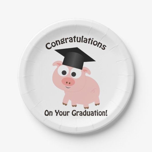 Gefeliciteerd met je Afstuderen! Varkens Papieren Bordje (Voorkant)