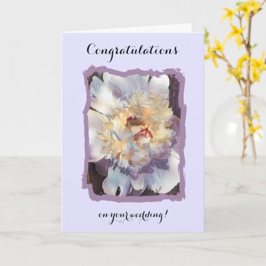 Gefeliciteerd met je bruiloft witte pioen kaart (Gele Bloem)