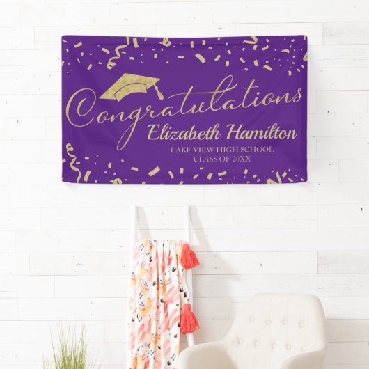 Gefeliciteerd met je gouden en Paarse Afstuderen Spandoek (Insitu)