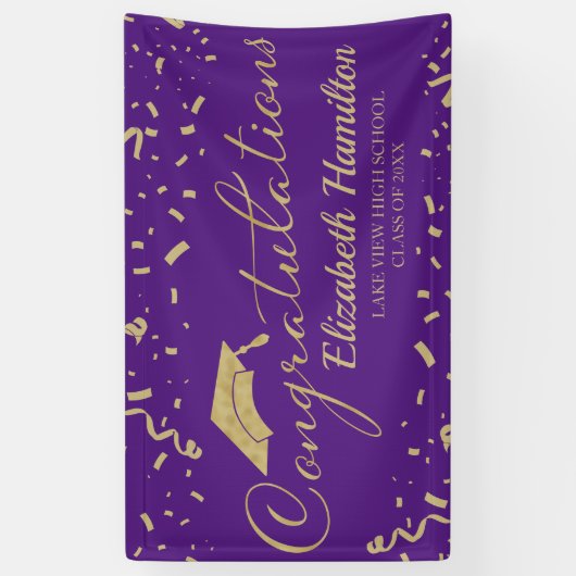 Gefeliciteerd met je gouden en Paarse Afstuderen Spandoek (Verticaal)