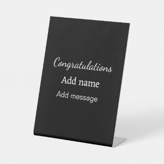 Gefeliciteerd met je naambericht eenvoudig afstude reclamebord met voetstuk