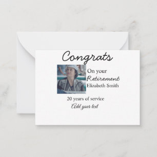 Gefeliciteerd met je pensioen en voeg fotonaam toe notitiekaartje