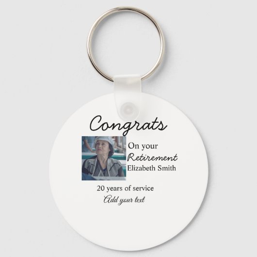 Gefeliciteerd met je pensioen en voeg fotonaam toe sleutelhanger (Voorkant)