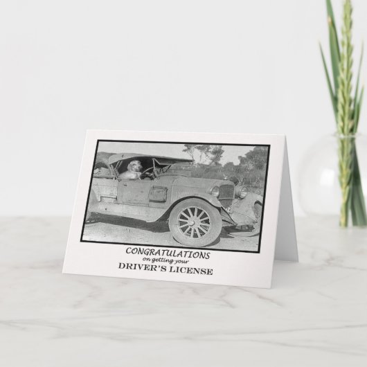 Gefeliciteerd met je rijbewijs, oude auto. kaart (Voorkant)