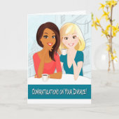 Gefeliciteerd met je scheiding met lachende vrouwe kaart (Gele Bloem)