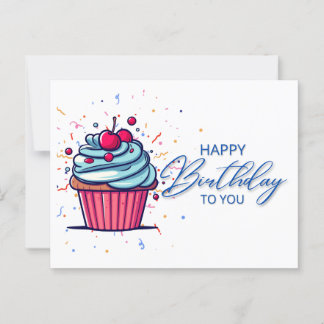 Gefeliciteerd met je verjaardag: felblauwe cupcake briefkaart