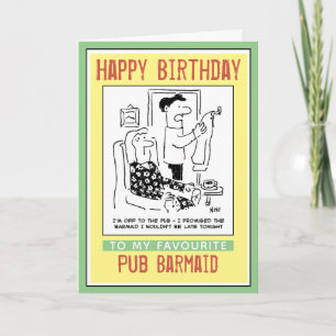 Gefeliciteerd met je verjaardag in een pub barmeid kaart