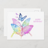 Gefeliciteerd met je verjaardag, kleurrijke vlinde briefkaart (Voorkant / Achterkant)