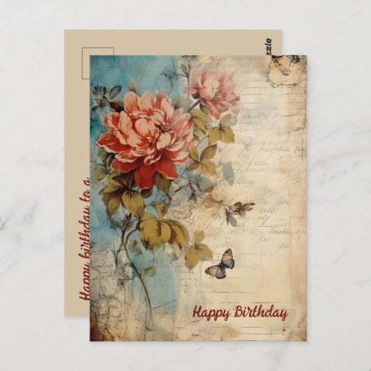 Gefeliciteerd met je verjaardag Lady Grunge Bloem  Briefkaart (Voorkant / Achterkant)