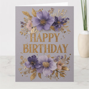 Gefeliciteerd met je verjaardag met paarse bloemen kaart