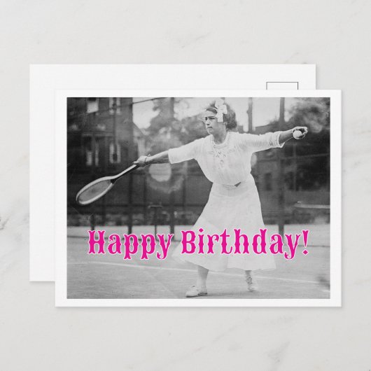 Gefeliciteerd met je verjaardag, tennisspeelster v briefkaart (Voorkant / Achterkant)