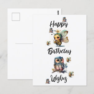 GEFELICITEERD MET JE VERJAARDAG Uilen en Bijen Briefkaart