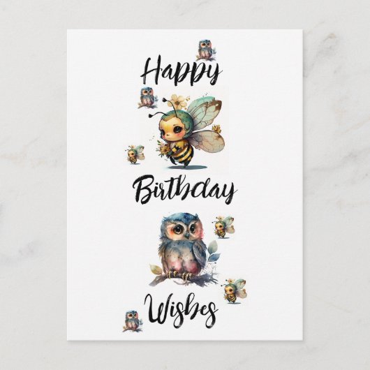 GEFELICITEERD MET JE VERJAARDAG Uilen en Bijen |   Briefkaart (Voorkant)