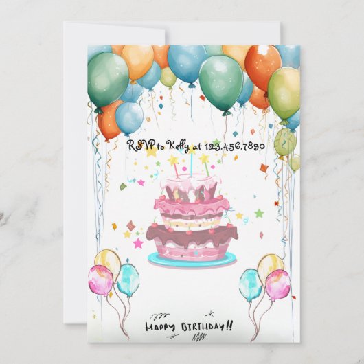 Gefeliciteerd met je verjaardag, uitnodiging (Achterkant)