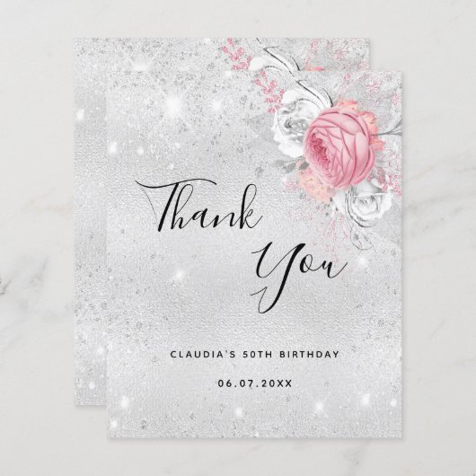 Gefeliciteerd met je verjaardag zilverroze bloemen