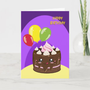 Gefeliciteerd met je verjaardagstaart, kawaii kaart