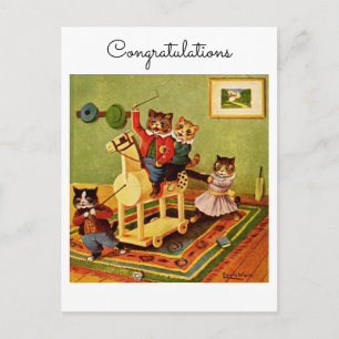 Gefeliciteerd met jullie paardrijavontuur katten briefkaart