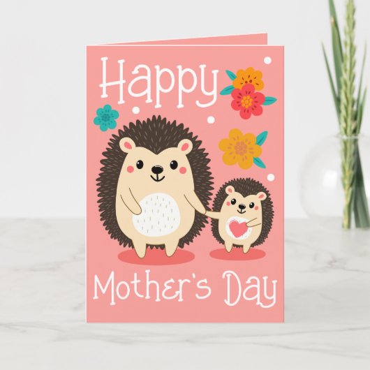 Gefeliciteerd met Moederdag Mama En Baby Egel Kaart (Voorkant)