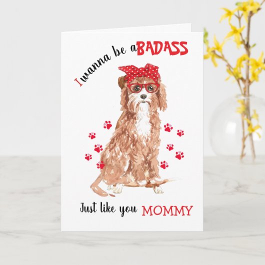 Gefeliciteerd met Moederdag Stoere van je Cavapoo Kaart (Gele Bloem)