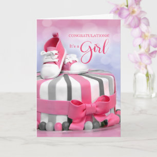 Gefeliciteerd met New Baby Girl in Pink en Paars Kaart