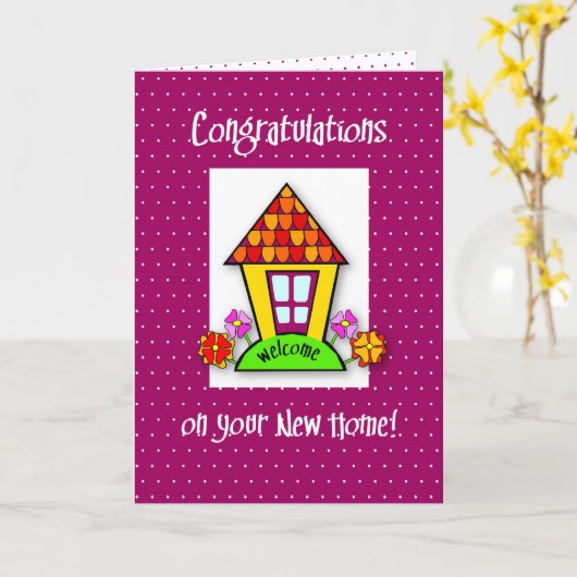 Gefeliciteerd met New Home, Paarse, Huis Kaart (Gele Bloem)