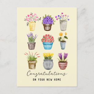 Gefeliciteerd met nieuwe thuis potplanten op maat briefkaart