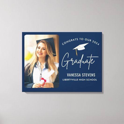 Gefeliciteerd met onze 202x Afstuderen Navy Canvas Afdruk (Voorkant)