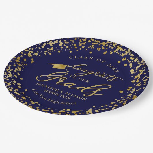 Gefeliciteerd met onze Afstudeerders Gold Blue Twi Papieren Bordje (Gekanteld)