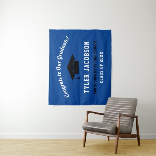 Gefeliciteerd met onze Afstuderen blauwzwarte stan Wandkleed (In situ)