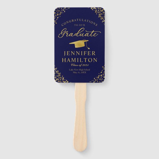 Gefeliciteerd met onze Afstuderen gouden Confetti Handwaaier (Voorkant)