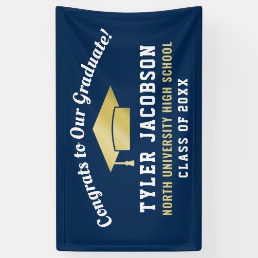 Gefeliciteerd met onze Afstuderen marine en Gold C Spandoek (Verticaal)