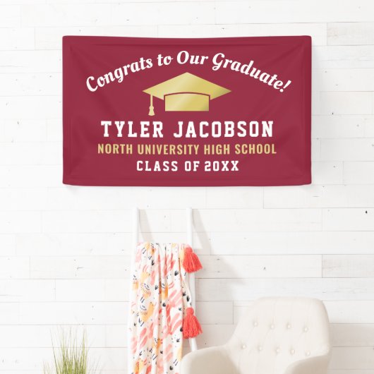 Gefeliciteerd met onze Afstuderen Red- en Gold-toe Spandoek (Insitu)