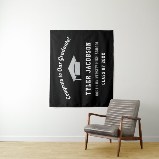 Gefeliciteerd met onze Afstuderen zwarte en zilver Wandkleed (In situ)
