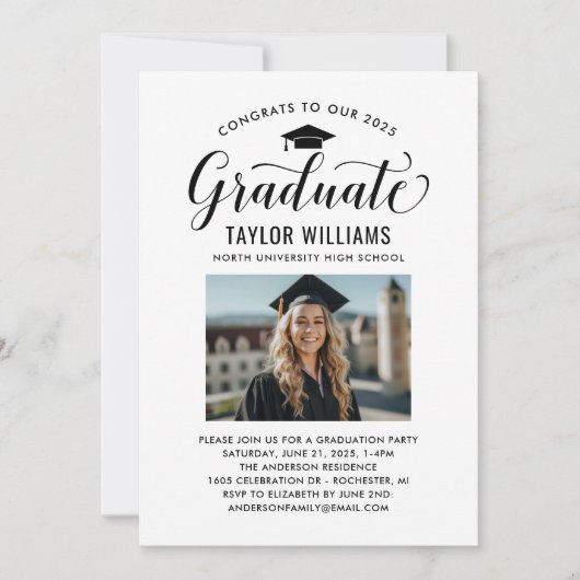 Gefeliciteerd met onze Afstuderen zwarte scriptfot Kaart (Voorkant)