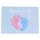 Gefeliciteerd met paardenroze en blauwe baby groot cadeauzakje (Achterkant)