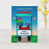 Gefeliciteerd met pensioen Golfer rijdend karretje Kaart (Gele Bloem)