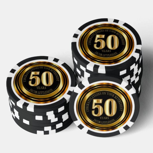 Gefeliciteerd met pensionering - 50 jaar - Gold Poker Chips (Opstapeling)
