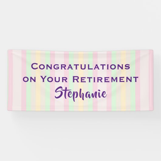 Gefeliciteerd met pensionering pastel Stripe Jumbo Spandoek (Horizontaal)