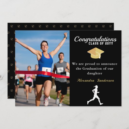 Gefeliciteerd met Photo Track-runner afstuderen Aankondiging (Voorkant / Achterkant)