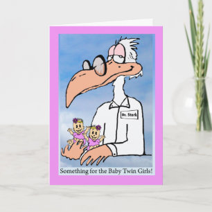 Gefeliciteerd met Twin Girls, Dr. Stork Cartoon Kaart