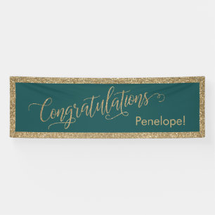 Gefeliciteerd met Typografie Gold Glitter en Blauw Spandoek